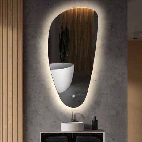Espejo LED Asimétrico Vertical | Botón táctil | Luz blanca neutra - Reyze Seria Ambient Model 1