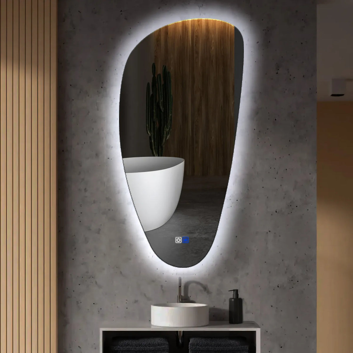 Espejo LED Asimétrico Vertical | Botones táctiles | Función antivaho | Luz blanca fría - Reyze Seria Ambient Model 1