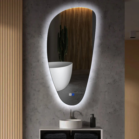 Espejo LED Asimétrico Vertical | Botones táctiles | Función antivaho | Luz blanca fría - Reyze Seria Ambient Model 1