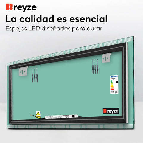 Espejo LED Rectangular | Control por interruptor de pared | Luz blanca cálida - Reyze Seria Edge Model 3