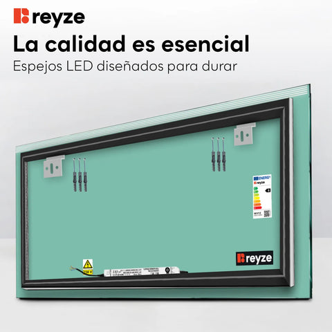 Espejo LED Rectangular | Control por interruptor de pared | Luz blanca cálida - Reyze Seria Edge Model 5