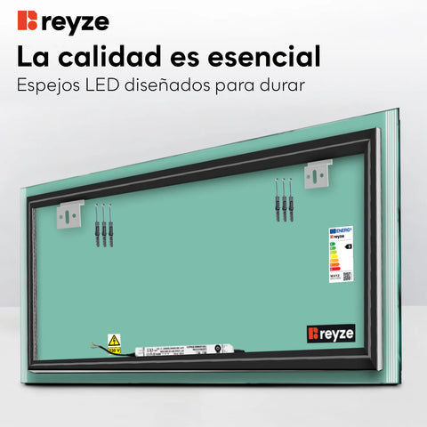 Espejo LED Rectangular | Control por interruptor de pared | Luz blanca cálida - Reyze Seria Edge Model 7