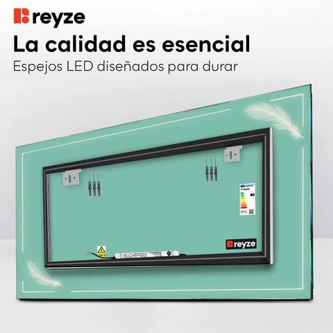 Espejo LED Rectangular | Control por interruptor de pared | Luz blanca fría - Reyze Seria Good Vibes Model 2