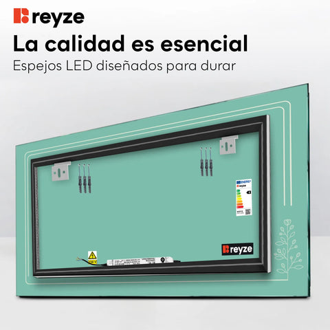 Espejo LED Rectangular | Control por interruptor de pared | Luz blanca fría - Reyze Seria Good Vibes Model 3