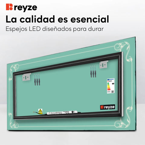 Espejo LED Rectangular | Control por interruptor de pared | Luz blanca fría - Reyze Seria Good Vibes Model 5