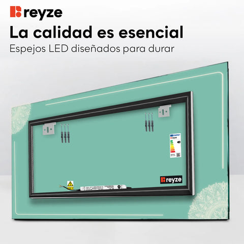 Espejo LED Rectangular | Control por interruptor de pared | Luz blanca fría - Reyze Seria Good Vibes Model 7