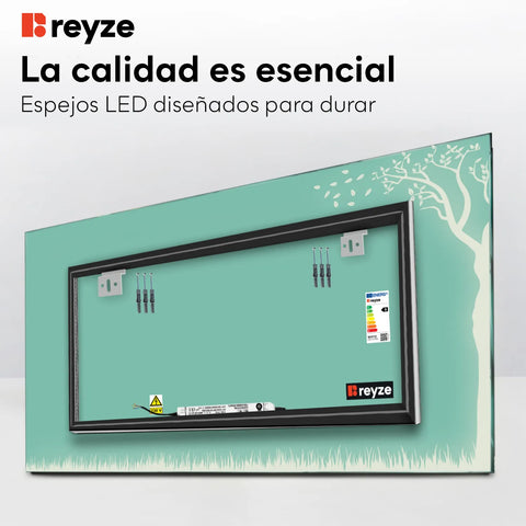 Espejo LED Rectangular | Control por interruptor de pared | Luz blanca neutra - Reyze Seria Good Vibes Model 8