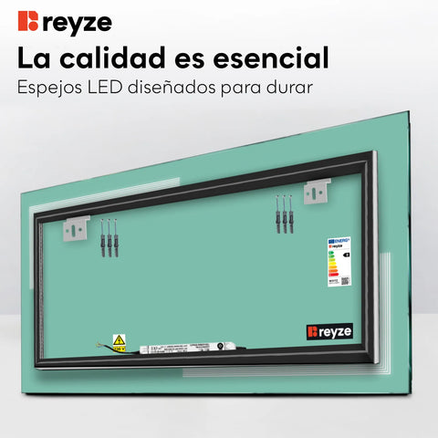 Espejo LED Rectangular | Control por interruptor de pared | Luz blanca cálida - Reyze Seria Minimal Model 2
