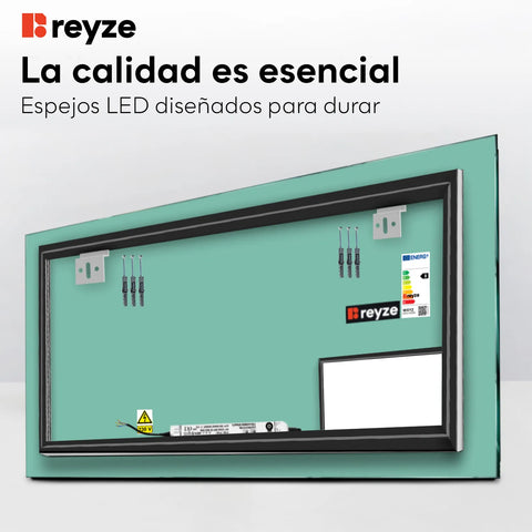 Espejo LED Rectangular | Control por interruptor de pared | Luz blanca cálida - Reyze Seria Motivated Model 8
