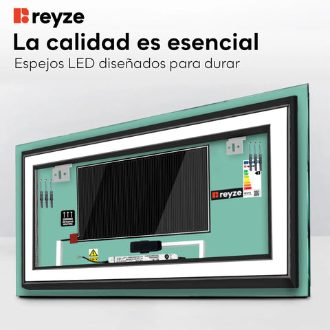 Espejo LED Rectangular | Botones táctiles | Función antivaho | Luz blanca neutra - Reyze Seria Salono Model 3