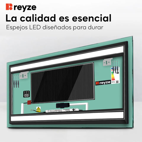 Espejo LED Rectangular | Botones táctiles | Función antivaho | Luz blanca cálida - Reyze Seria Salono Model 4