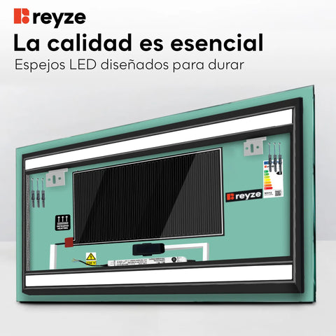 Espejo LED Rectangular | Botones táctiles | Función antivaho | Temperatura de color ajustable - Reyze Seria Salono Model 7