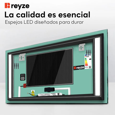 Espejo LED Rectangular | Botones táctiles | Función antivaho | Temperatura de color ajustable - Reyze Seria Salono Model 8