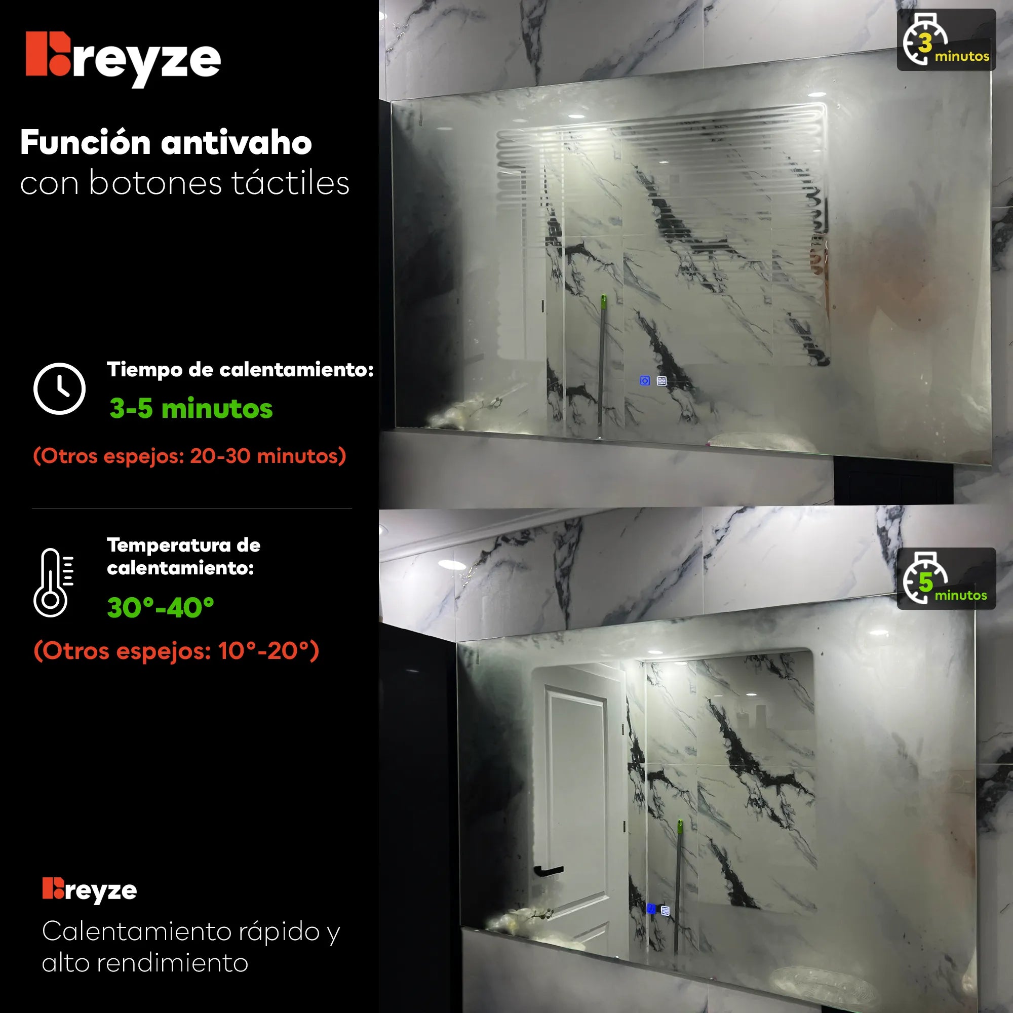 Espejo LED Redondo | Botones táctiles | Función antivaho | Temperatura de color ajustable - Reyze Seria Salono Model 7