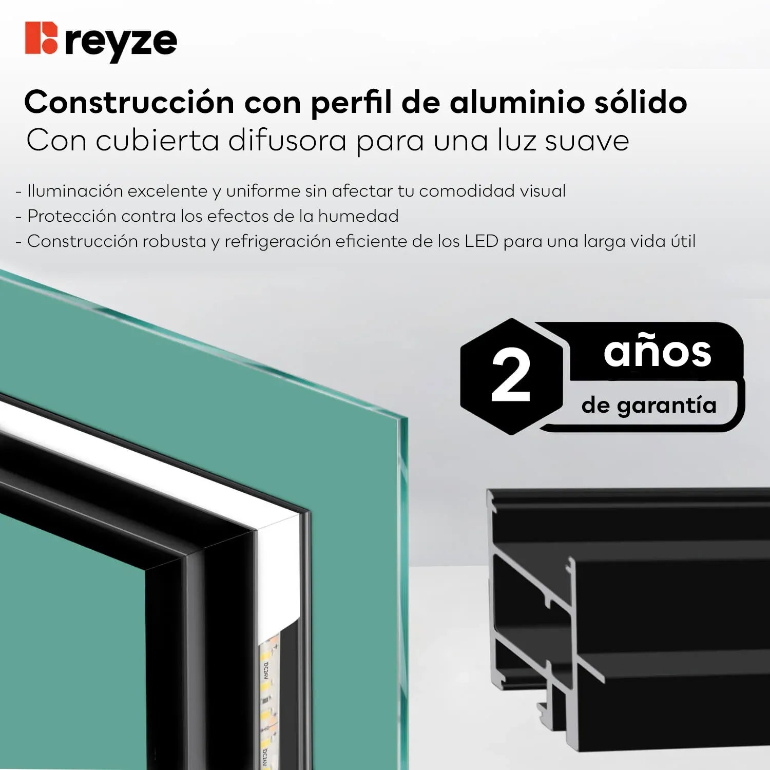 Espejo LED Rectangular | Botones táctiles | Función antivaho | Luz blanca cálida - Reyze Seria Edge Model 4