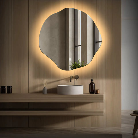 Espejo LED Asimétrico Ovalado | Botón táctil | Luz blanca cálida - Reyze Seria Ambient Model 1
