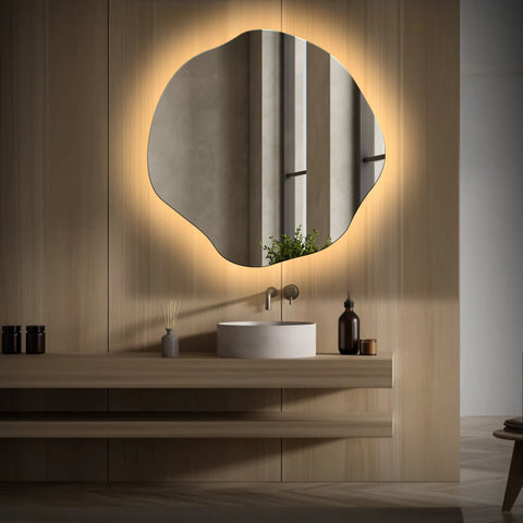 Espejo LED Asimétrico Ovalado | Control por interruptor de pared | Luz blanca cálida - Reyze Seria Ambient Model 1