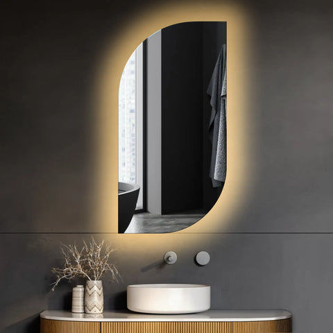 Espejo LED Semiovalado 1 | Control por interruptor de pared | Luz blanca cálida - Reyze Seria Ambient Model 1