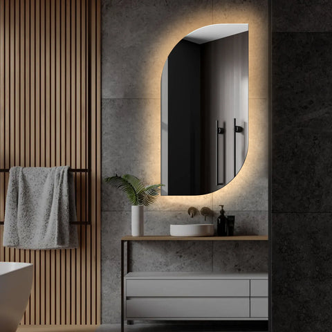 Espejo LED Semiovalado 1 | Control por interruptor de pared | Luz blanca cálida - Reyze Seria Ambient Model 1